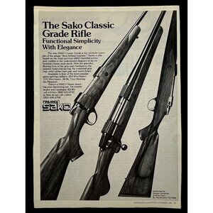 Sako Rifles Print Ad Vintage 1980 Classic Grade Hunting Firearms